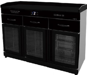 Black Glass 1.2m Tea Cabinet with Drawer